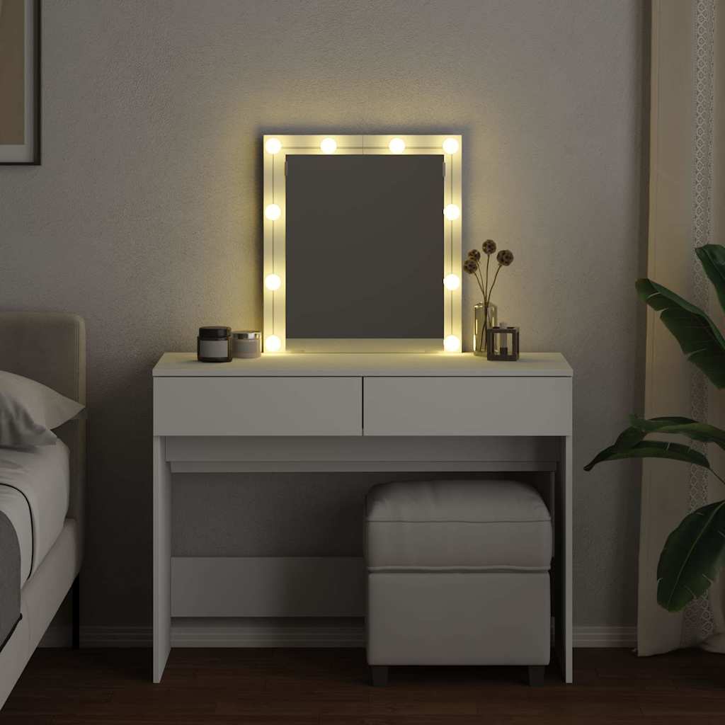 makeupbord med LED-lys 100x40x130 cm hvid