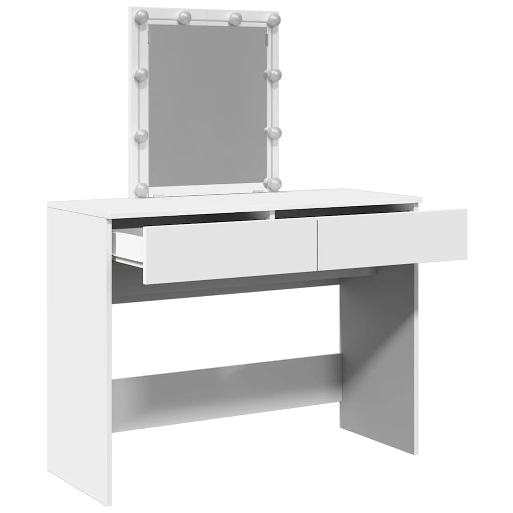 makeupbord med LED-lys 100x40x130 cm hvid