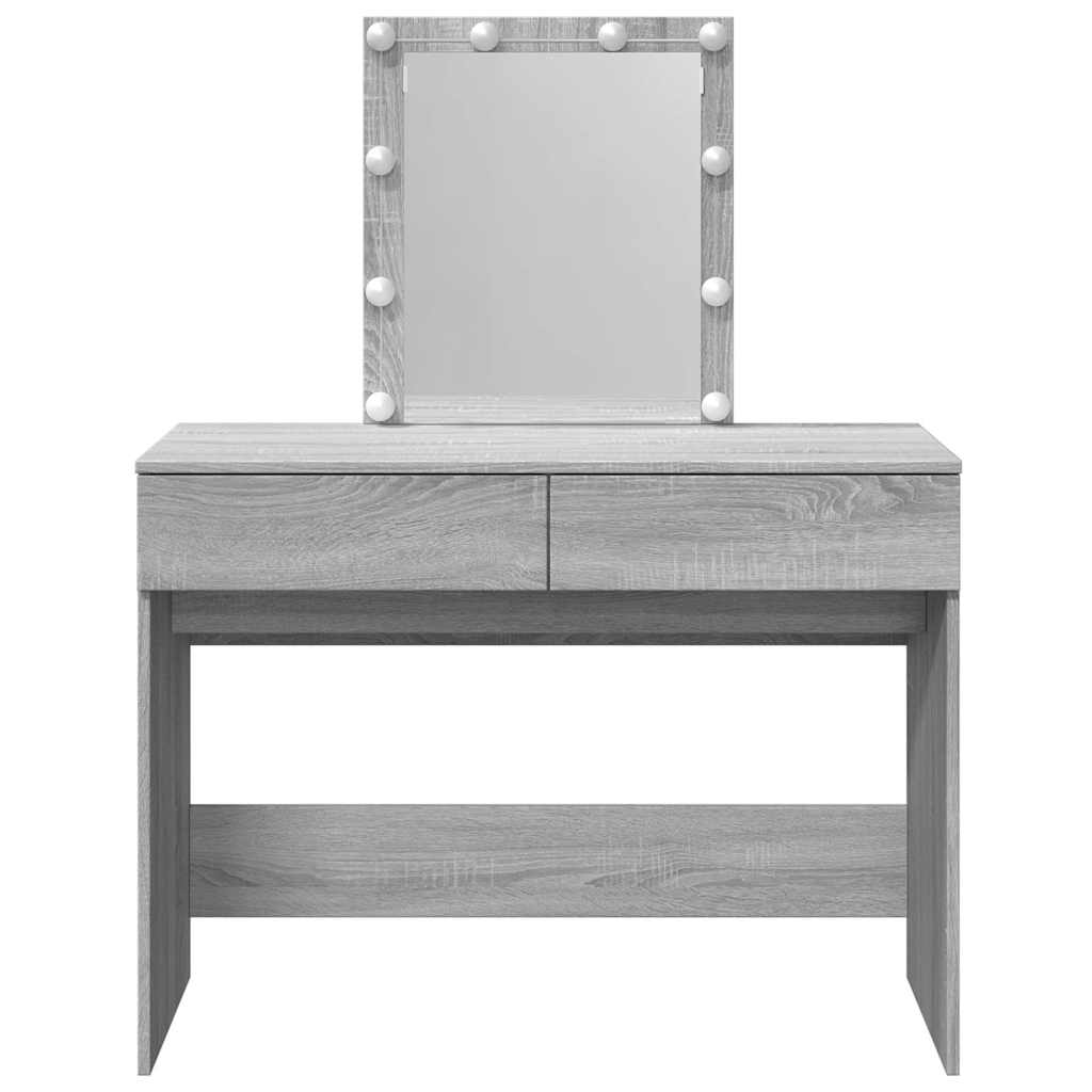 makeupbord med LED-lys 100x40x130 cm grå sonoma-eg