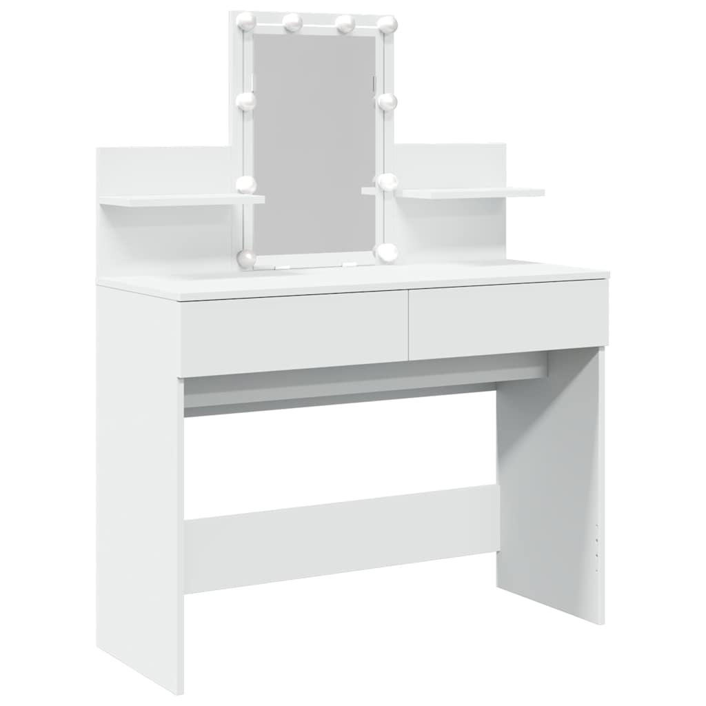 makeupbord med LED-lys 100x40x130 cm hvid
