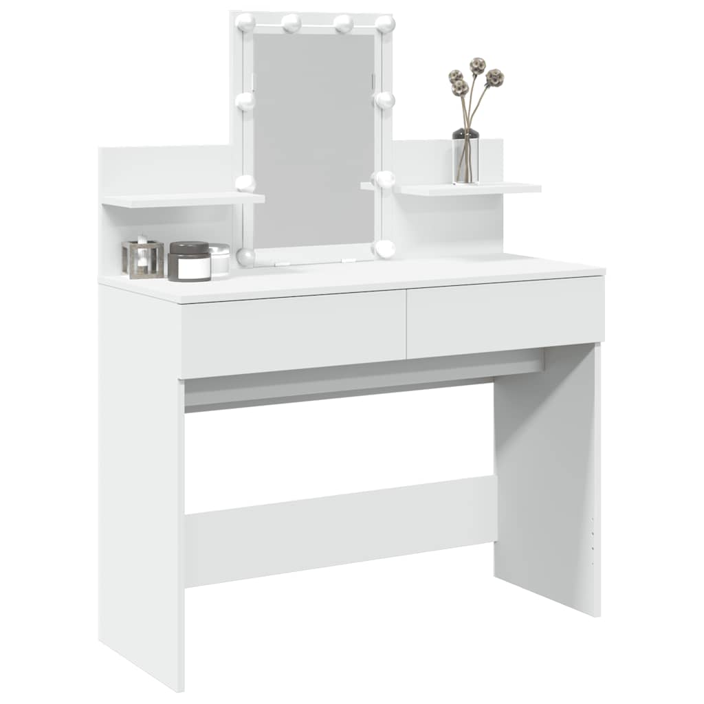 makeupbord med LED-lys 100x40x130 cm hvid