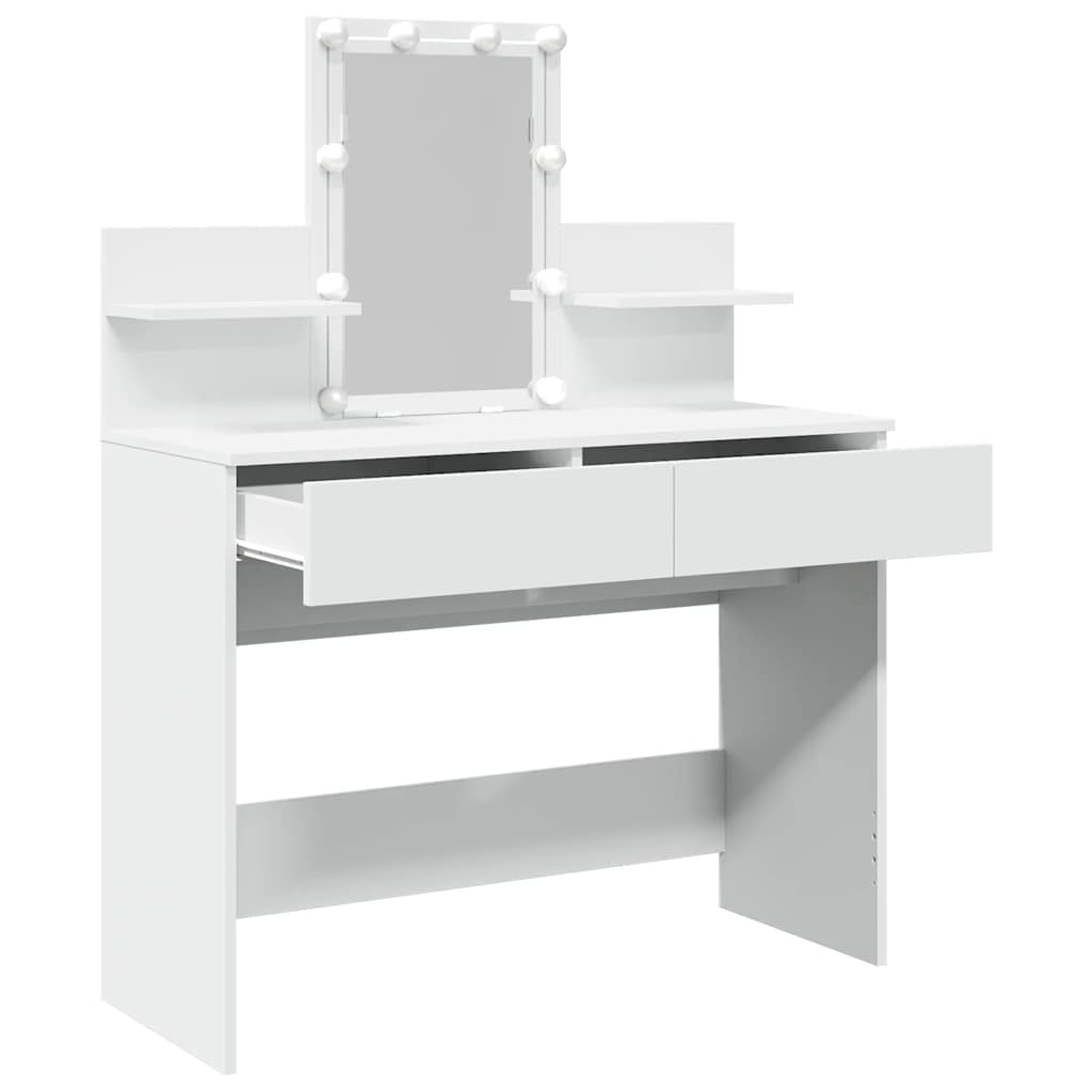 makeupbord med LED-lys 100x40x130 cm hvid