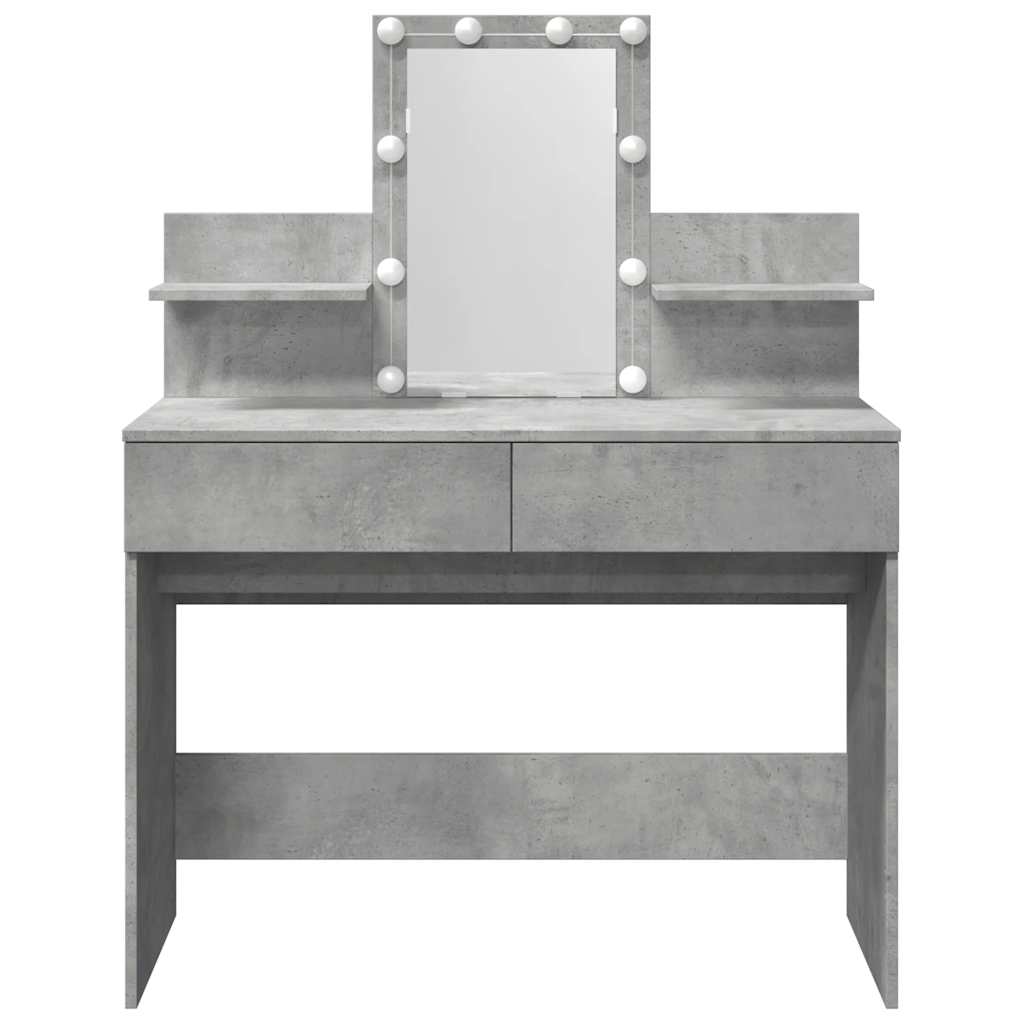 makeupbord med LED-lys 100x40x130 cm betongrå