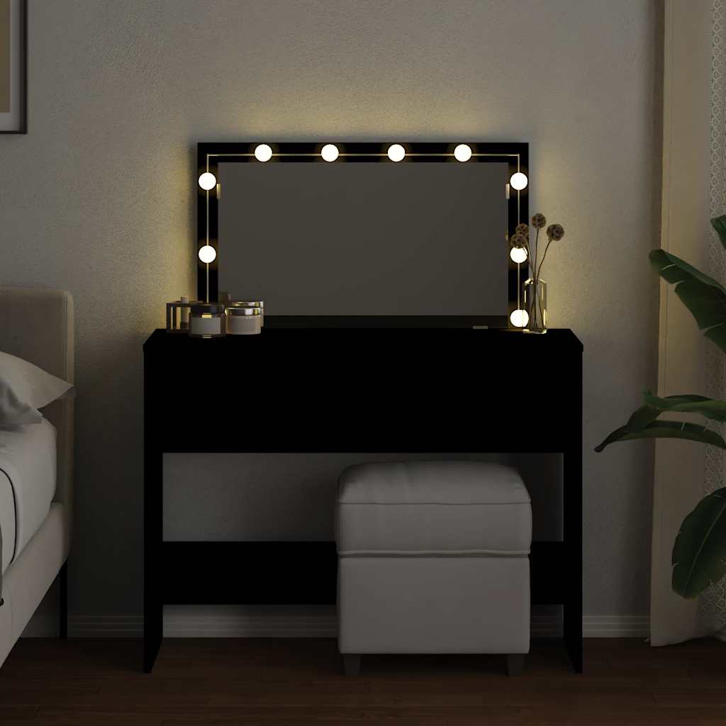makeupbord med LED-lys 100x40x120 cm sort