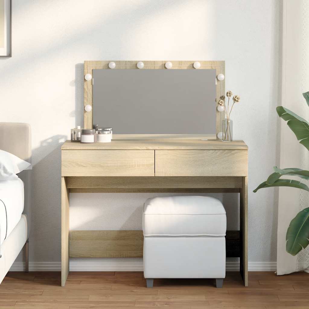 makeupbord med LED-lys 100x40x120 cm brun sonoma-eg