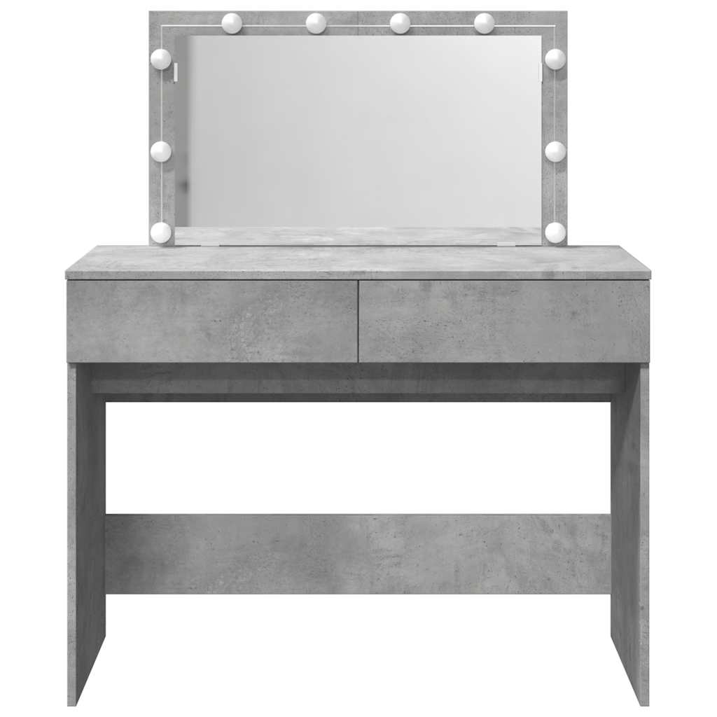 makeupbord med LED-lys 100x40x120 cm betongrå