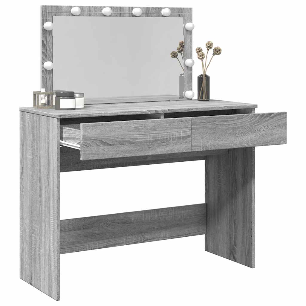 makeupbord med LED-lys 100x40x120 cm grå sonoma-eg
