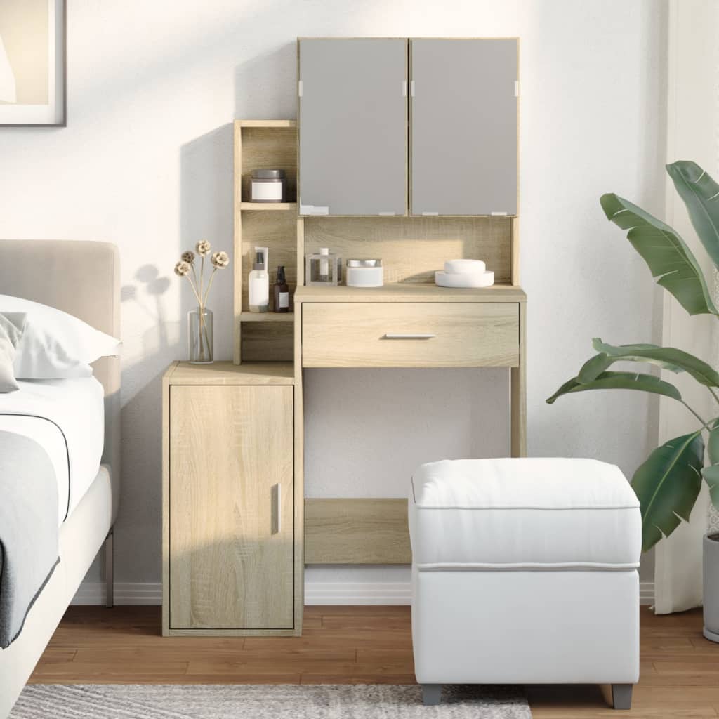 makeupbord med skab 80x35x132 cm sonoma-eg
