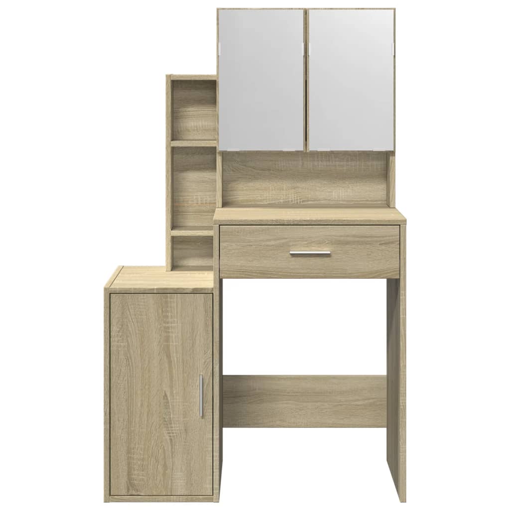 makeupbord med skab 80x35x132 cm sonoma-eg