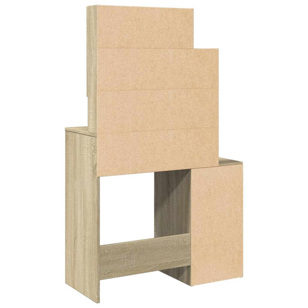 makeupbord med skab 80x35x132 cm sonoma-eg