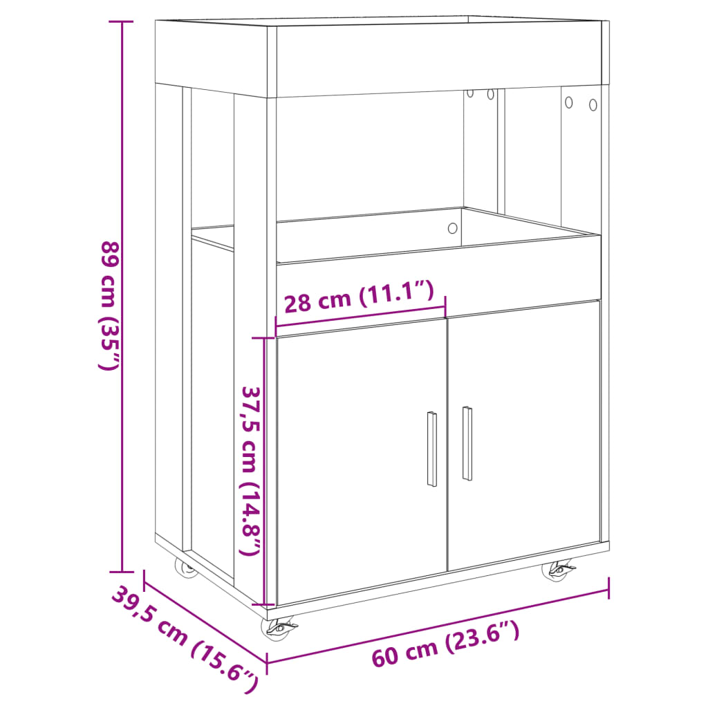 barvogn 60x39,5x89 cm konstrueret træ hvid