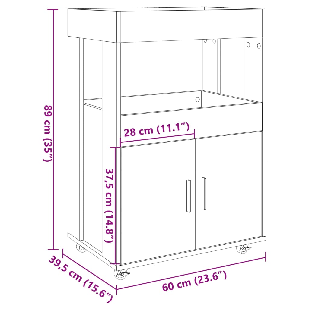 barvogn 60x39,5x89 cm konstrueret træ røget egetræsfarve