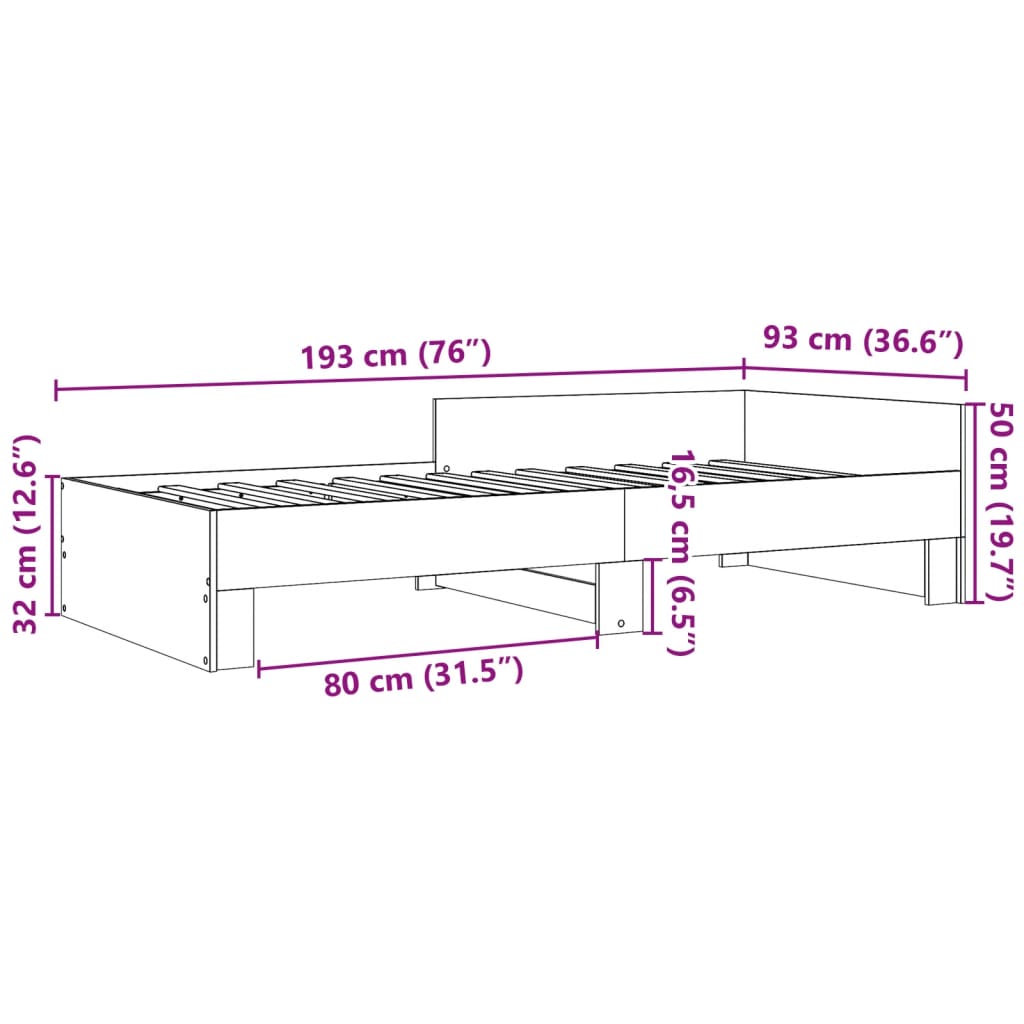 sengeramme 90x190 cm konstrueret træ grå sonoma-eg