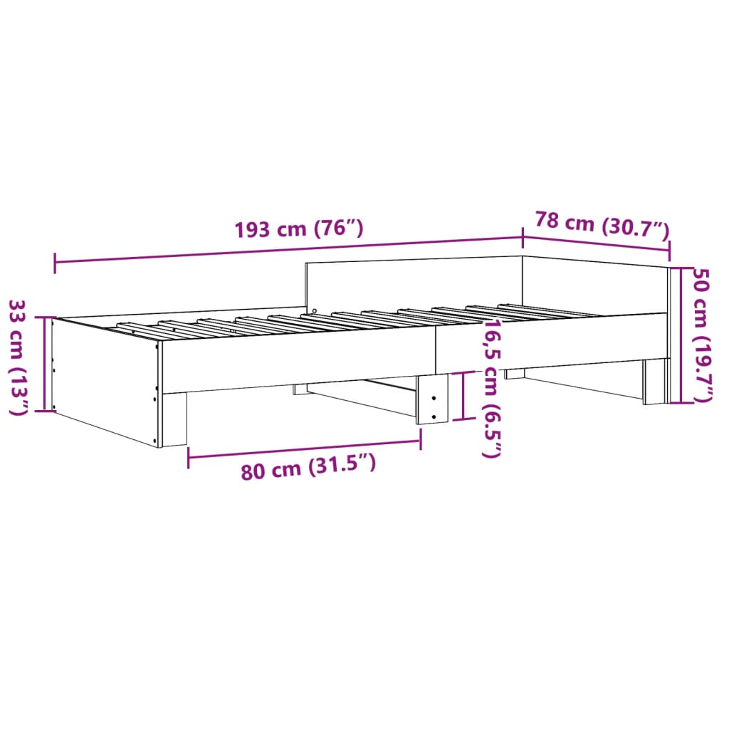 sengeramme 75x190 cm konstrueret træ grå sonoma-eg