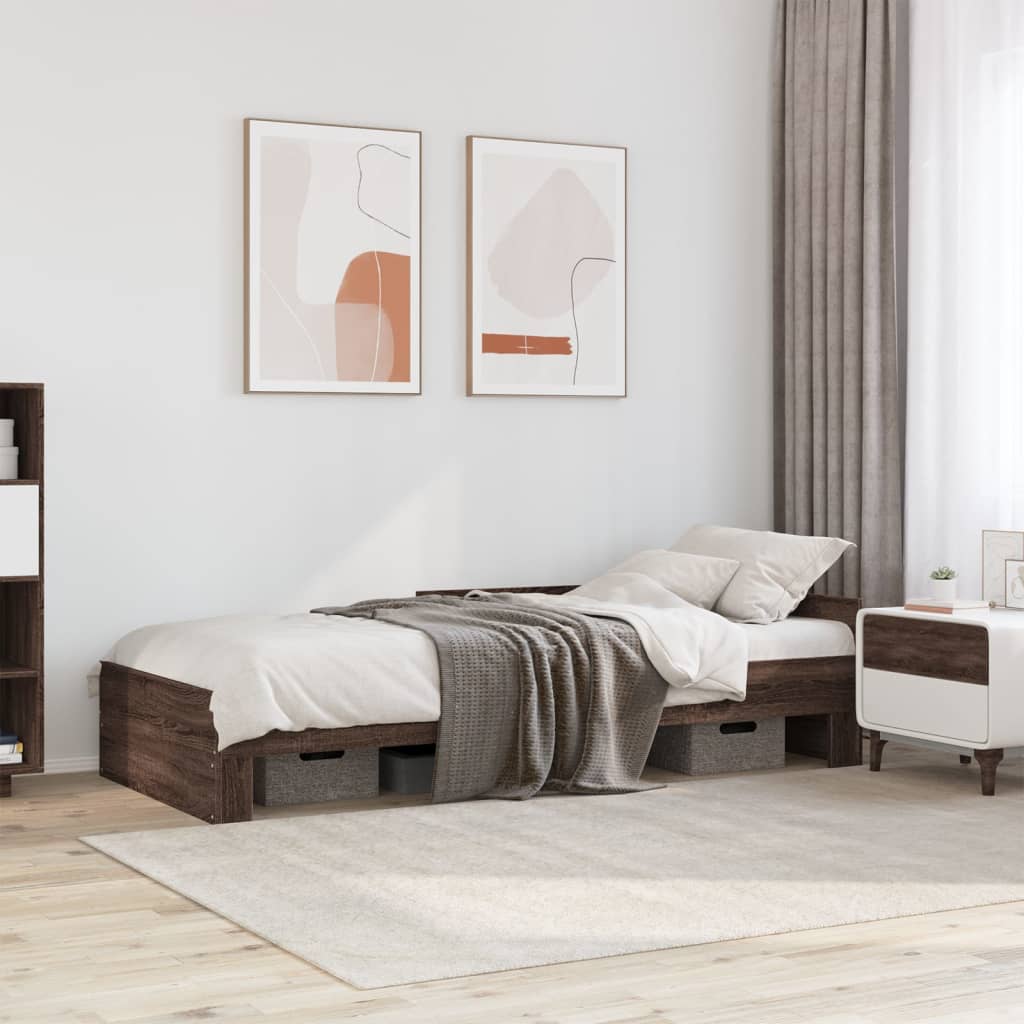 sengeramme 75x190 cm uden madras konstrueret træ brunt eg