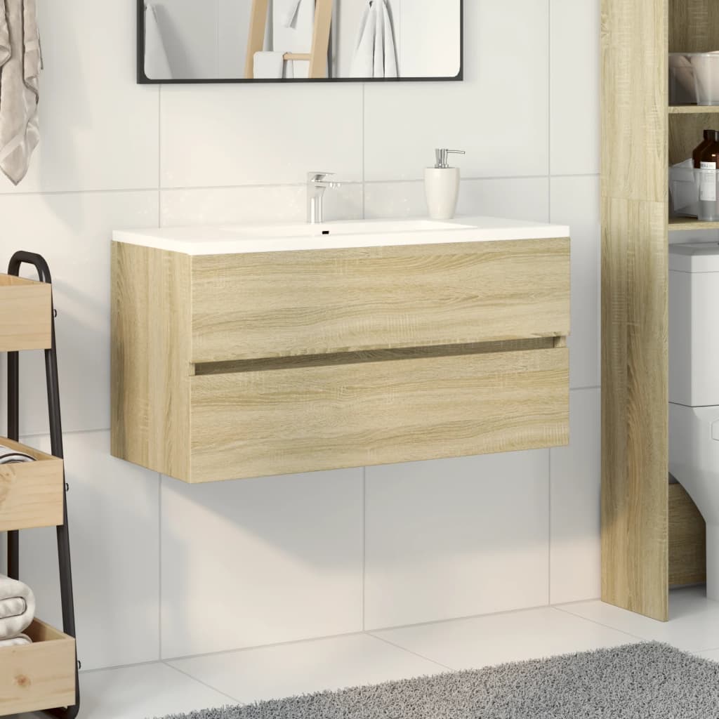 vaskeskab 90x38,5x45 cm konstrueret træ sonoma-eg