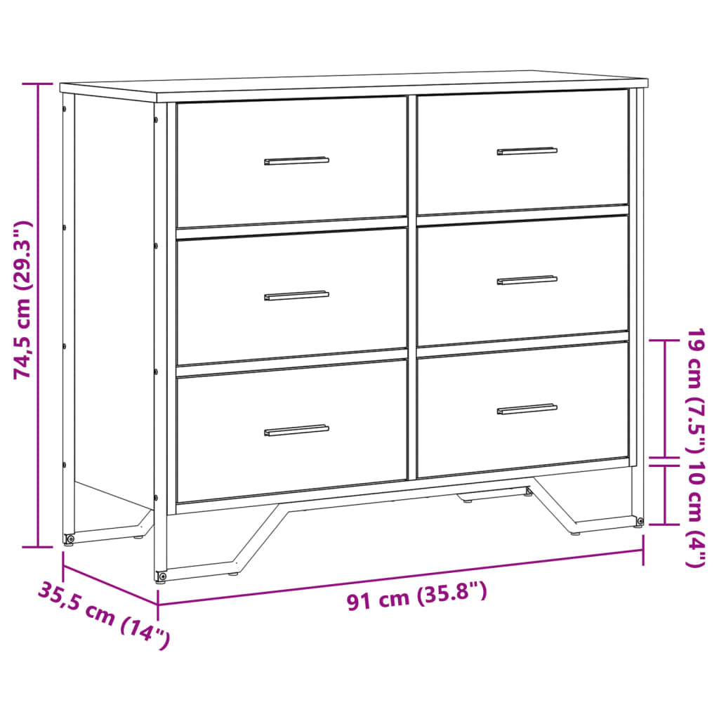 kommode 91x35,5x74,5 cm konstrueret træ sonoma-eg
