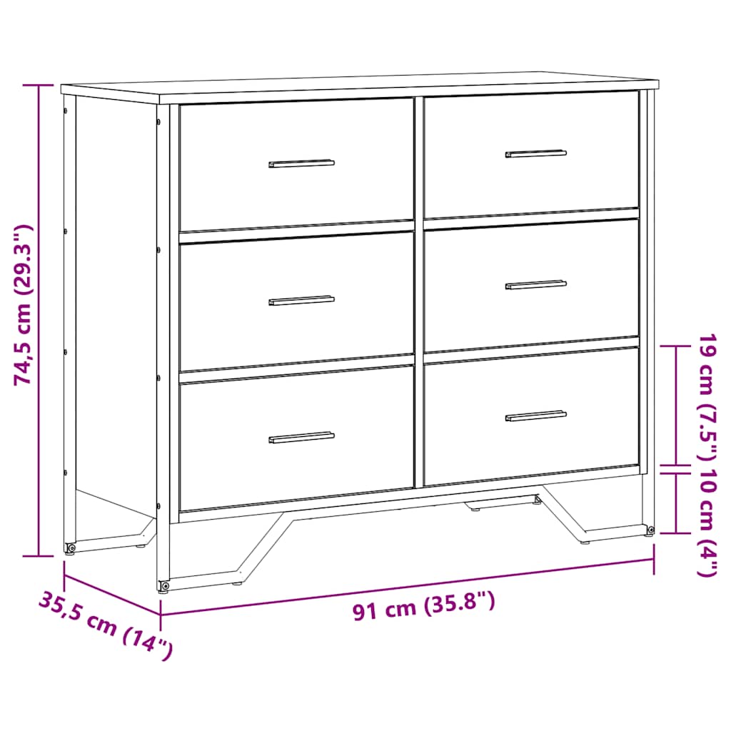 kommode 91x35,5x74,5 cm konstrueret træ sonoma-eg