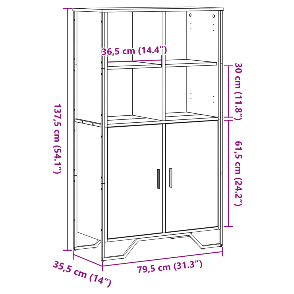 skab 79,5x35,5x137,5 cm konstrueret træ sonoma-eg