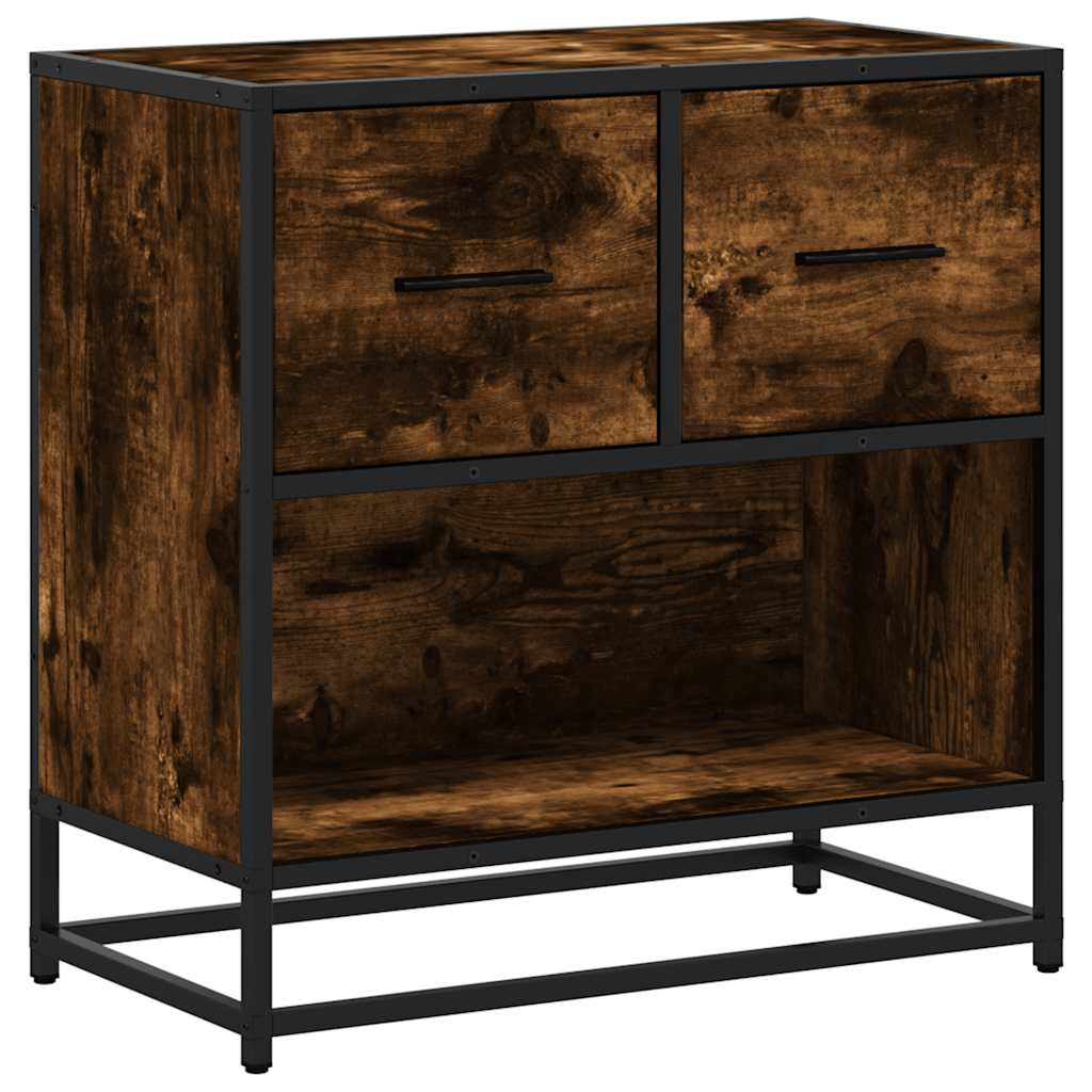 sengeskab røget egetræsfarve 60x31x60 cm konstrueret træ metal