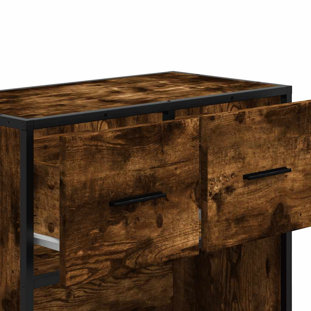 sengeskab røget egetræsfarve 60x31x60 cm konstrueret træ metal