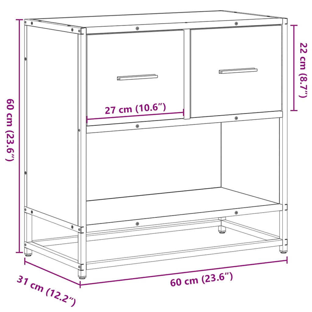 sengeskab røget egetræsfarve 60x31x60 cm konstrueret træ metal