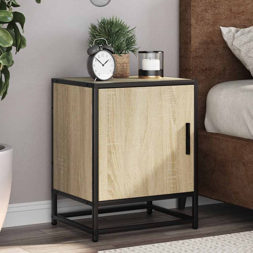 sengebord 40x31x50 cm konstrueret træ og metal sonoma-eg