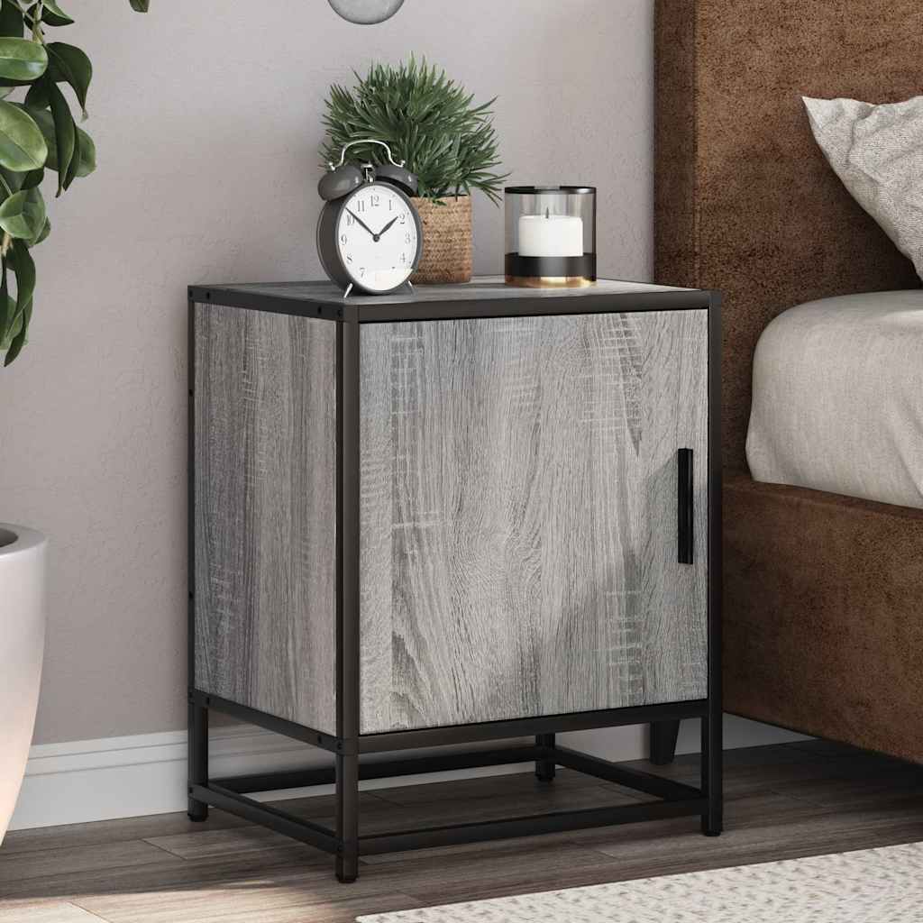 sengebord 40x31x50 cm konstrueret træ og metal grå sonoma-eg