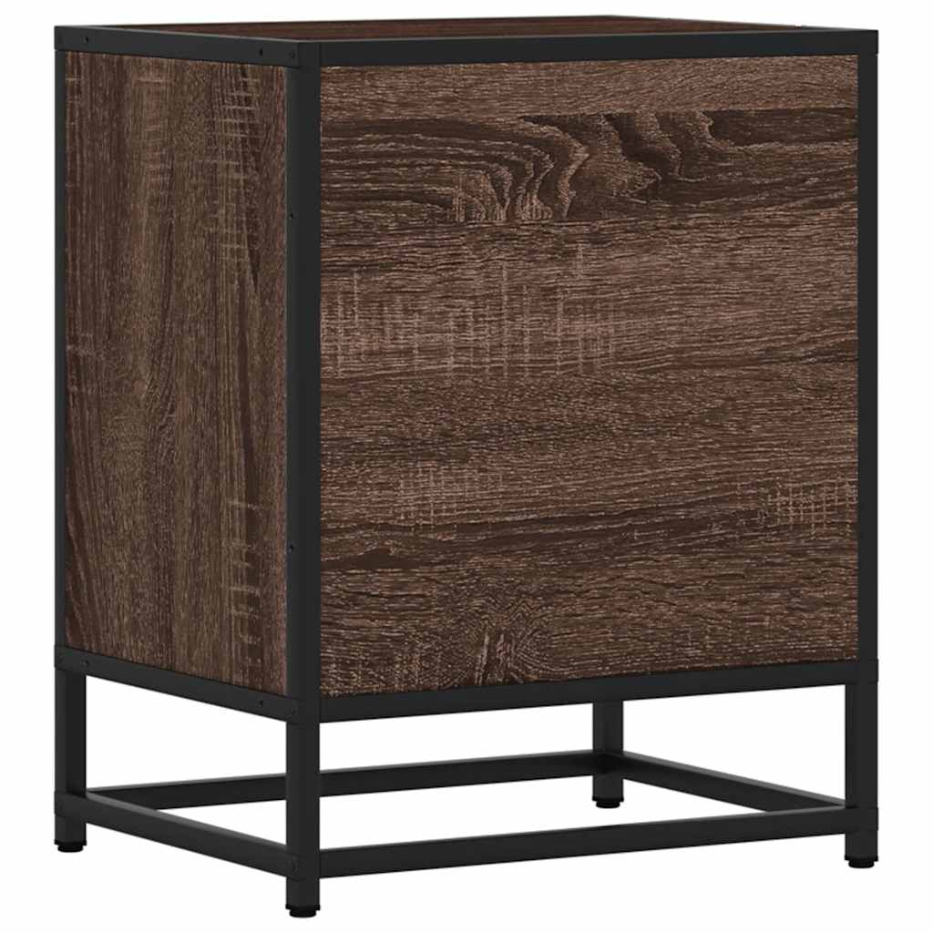 sengebord 40x31x50cm konstrueret træ og metal brun egetræsfarve