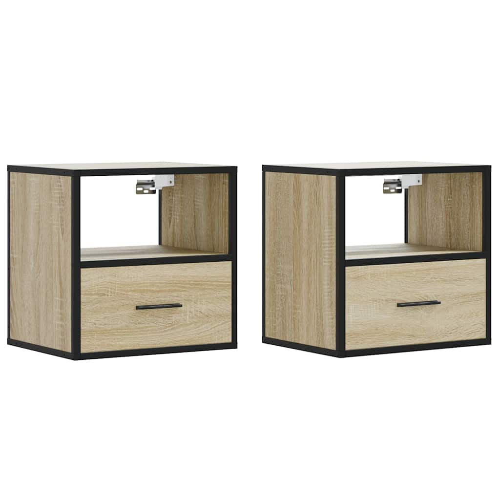 væghængte sengeborde 2 stk. 40x31x39,5 cm sonoma-eg