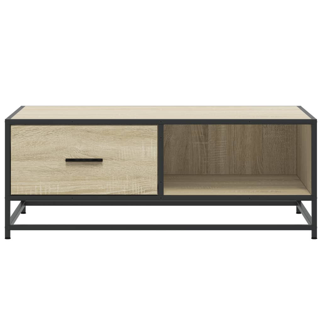 sofabord 90x57x35 cm konstrueret træ og metal sonoma-eg