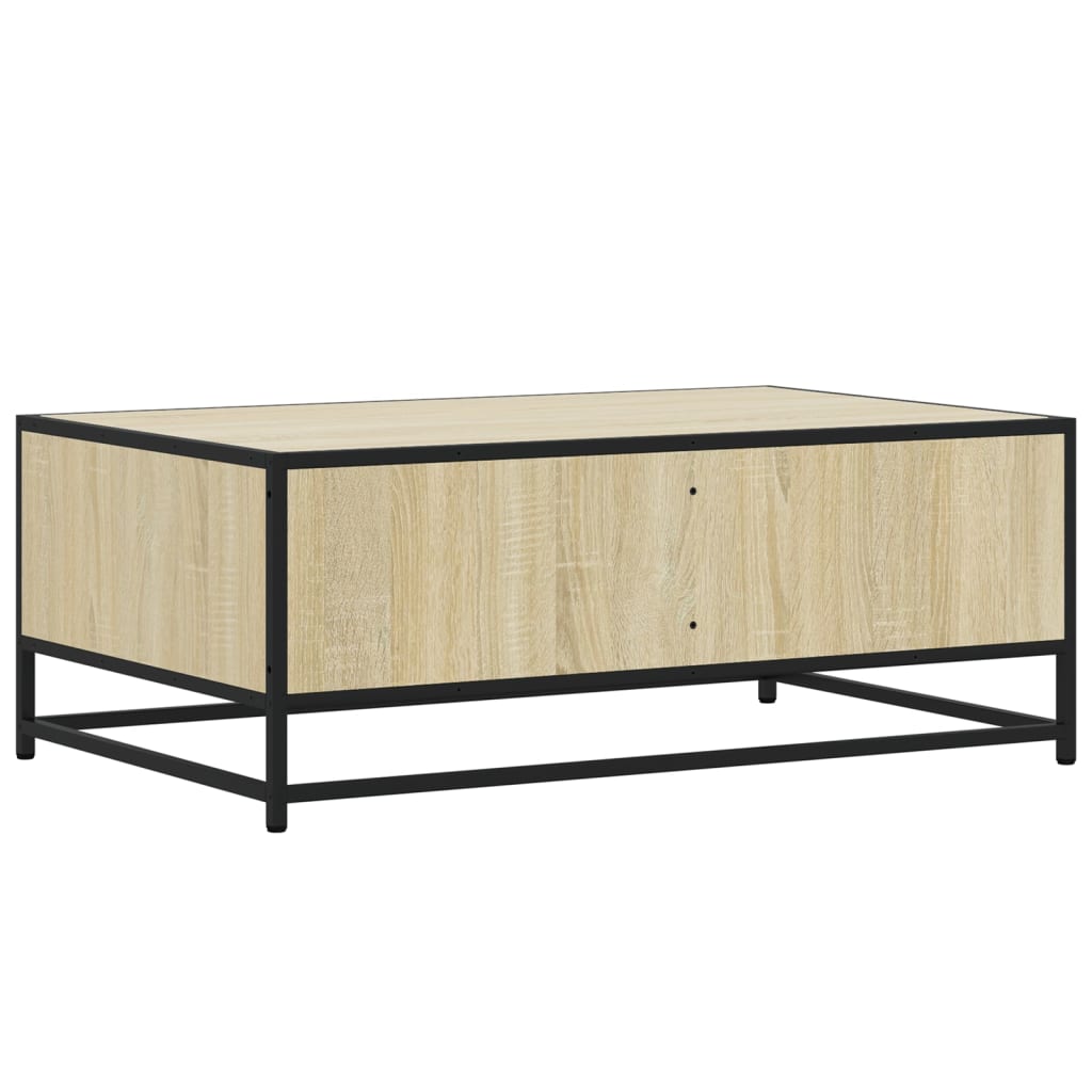 sofabord 90x57x35 cm konstrueret træ og metal sonoma-eg