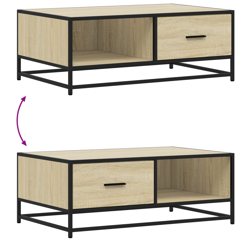 sofabord 90x57x35 cm konstrueret træ og metal sonoma-eg