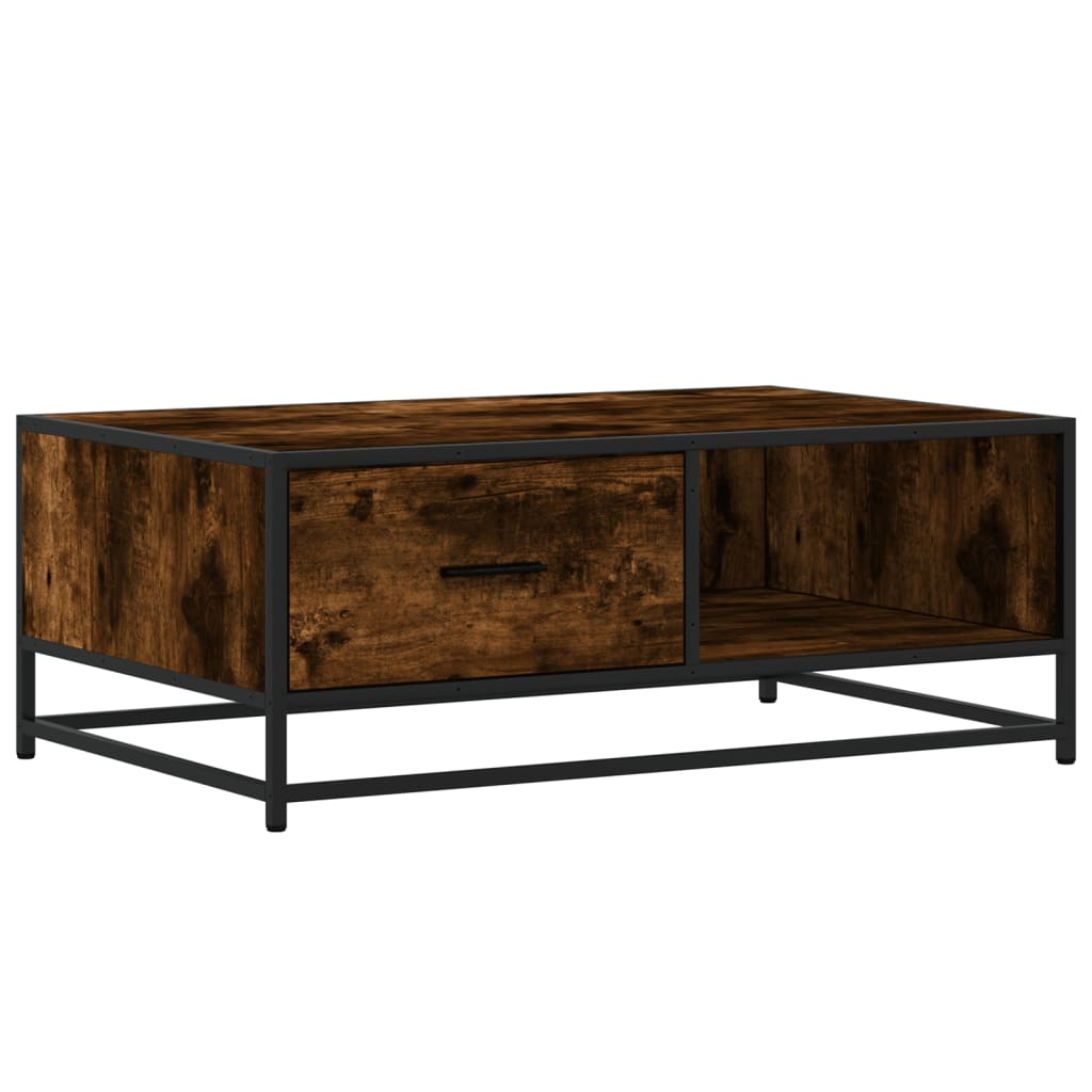 sofabord 90x57x35 cm konstrueret træ og metal røget egetræ