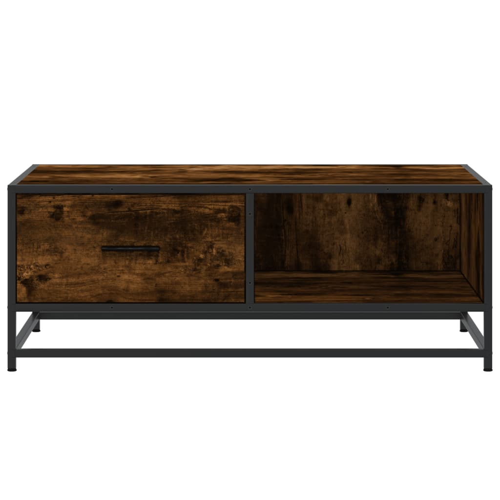 sofabord 90x57x35 cm konstrueret træ og metal røget egetræ