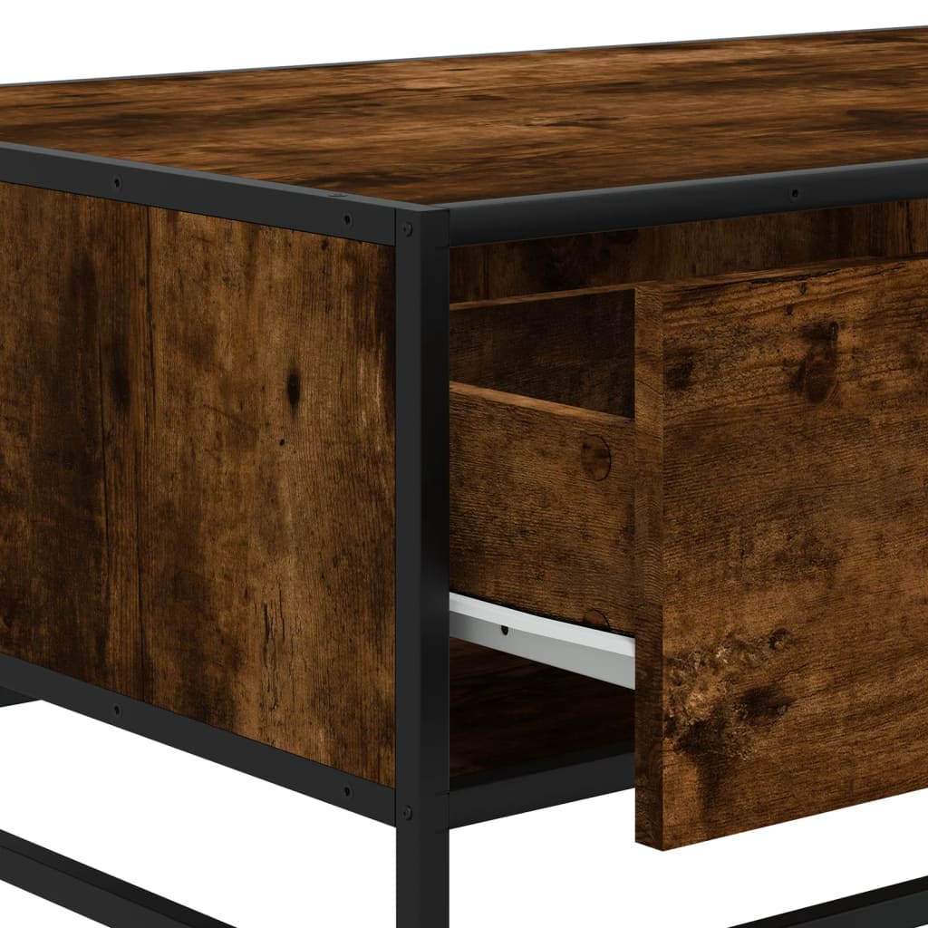 sofabord 90x57x35 cm konstrueret træ og metal røget egetræ
