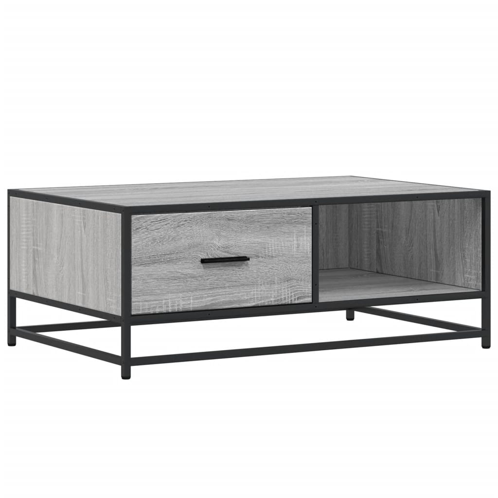sofabord 90x57x35 cm konstrueret træ og metal grå sonoma-eg
