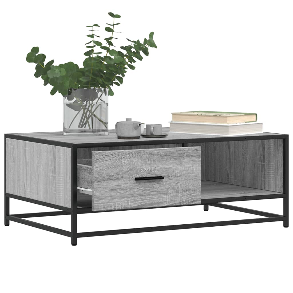 sofabord 90x57x35 cm konstrueret træ og metal grå sonoma-eg
