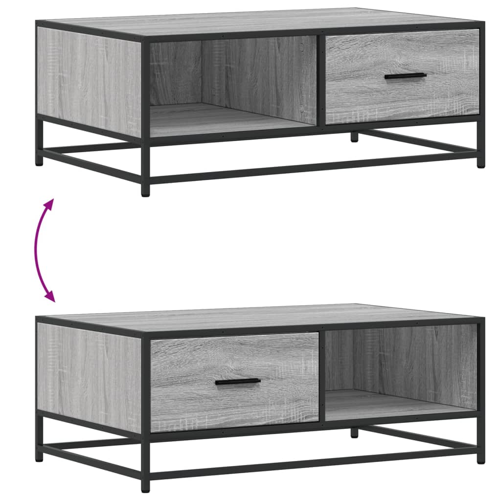 sofabord 90x57x35 cm konstrueret træ og metal grå sonoma-eg