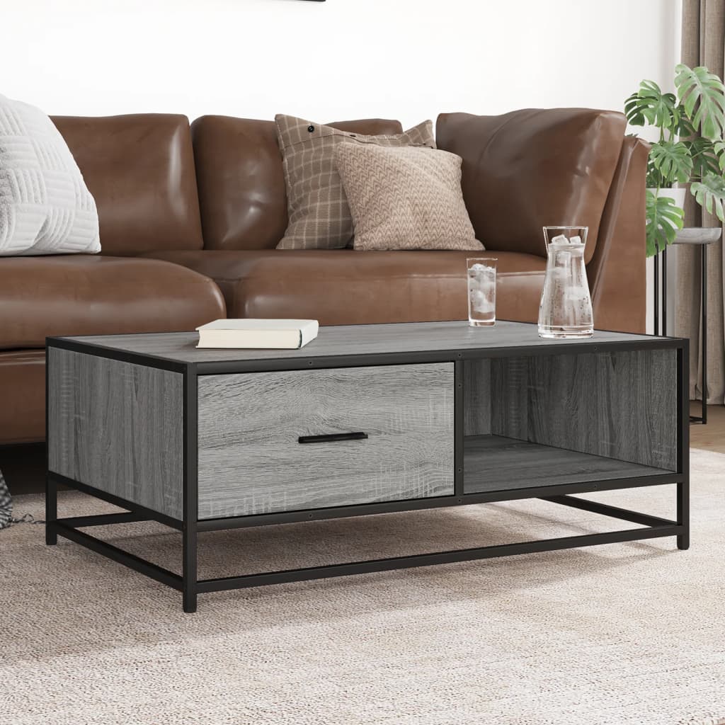 sofabord 90x57x35 cm konstrueret træ og metal grå sonoma-eg
