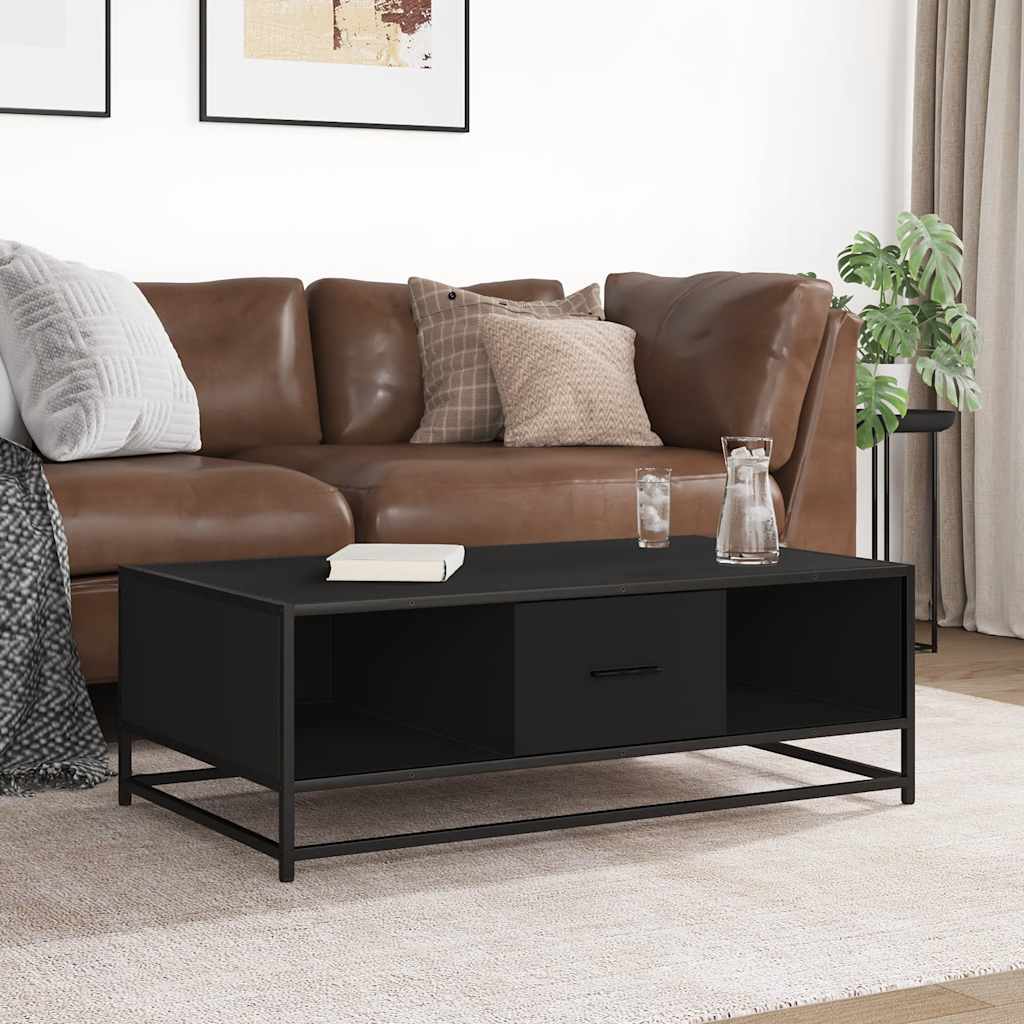 sofabord 100x57x35 cm massivt konstrueret træ og metal sort