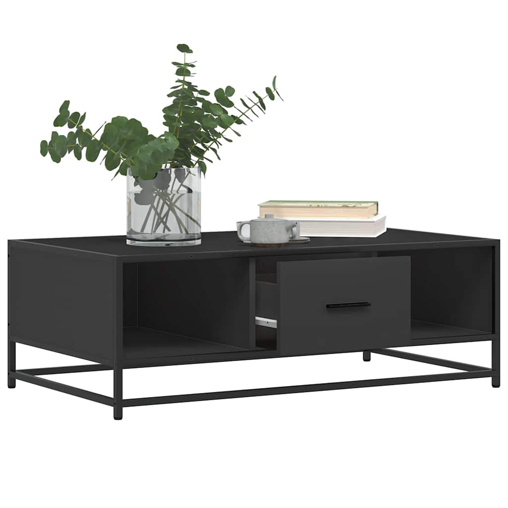 sofabord 100x57x35 cm massivt konstrueret træ og metal sort