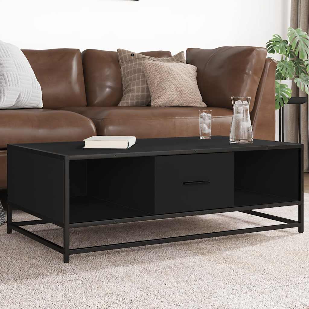 sofabord 100x57x35 cm massivt konstrueret træ og metal sort