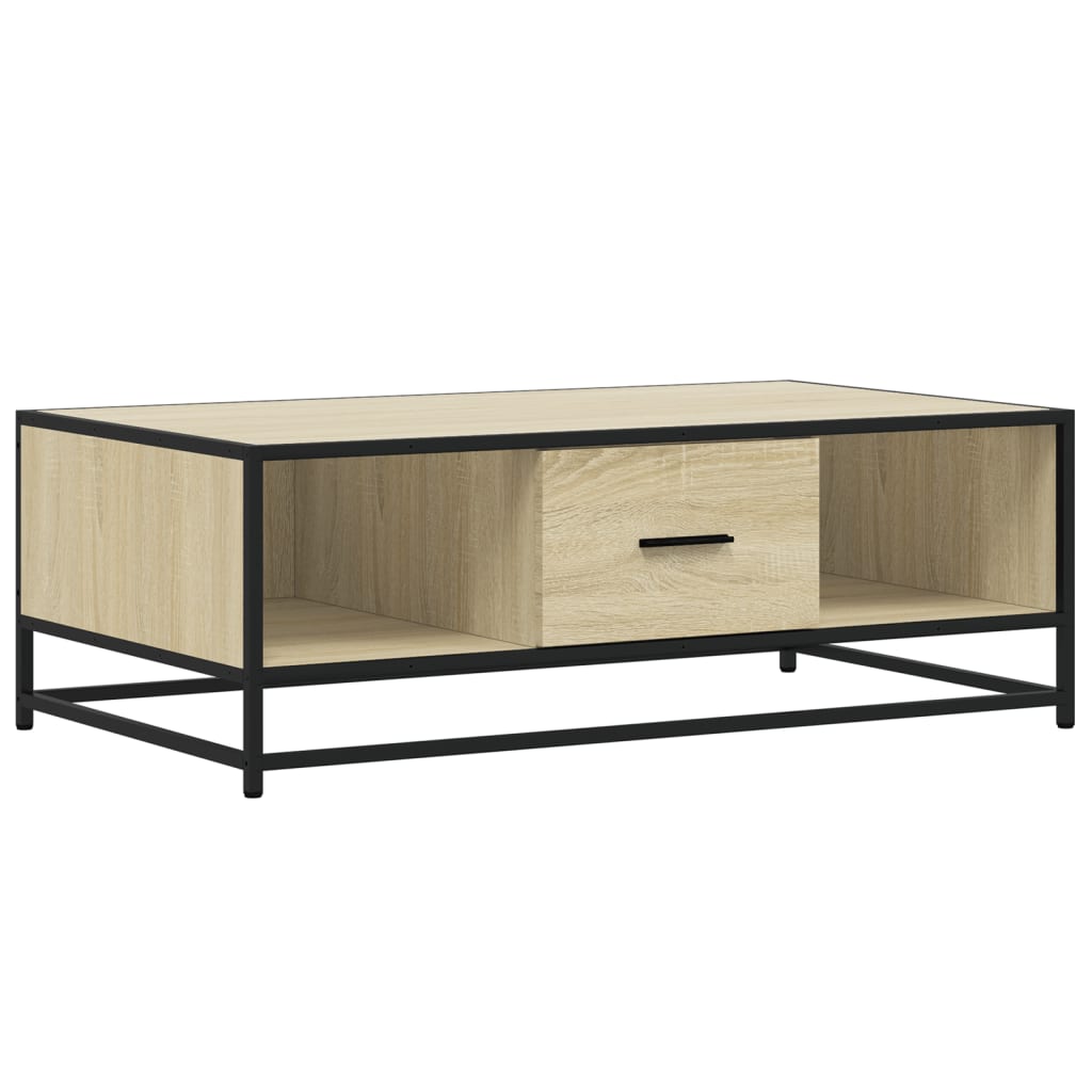 sofabord 90x57x35 cm konstrueret træ og metal sonoma-eg