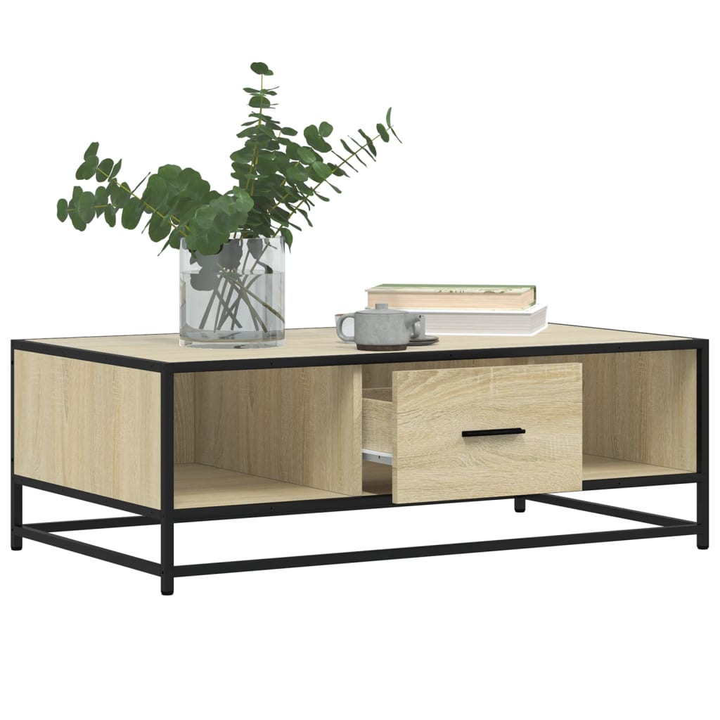sofabord 90x57x35 cm konstrueret træ og metal sonoma-eg
