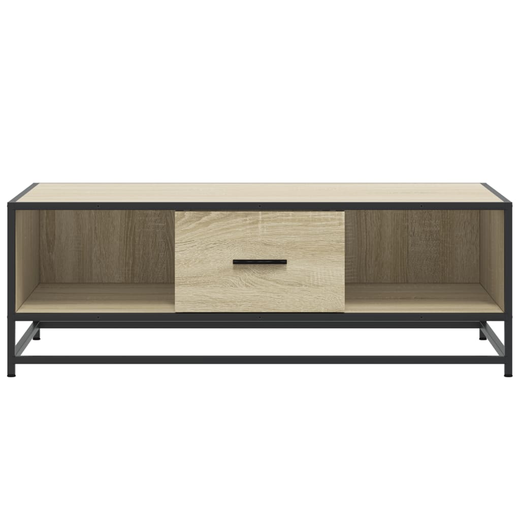 sofabord 90x57x35 cm konstrueret træ og metal sonoma-eg