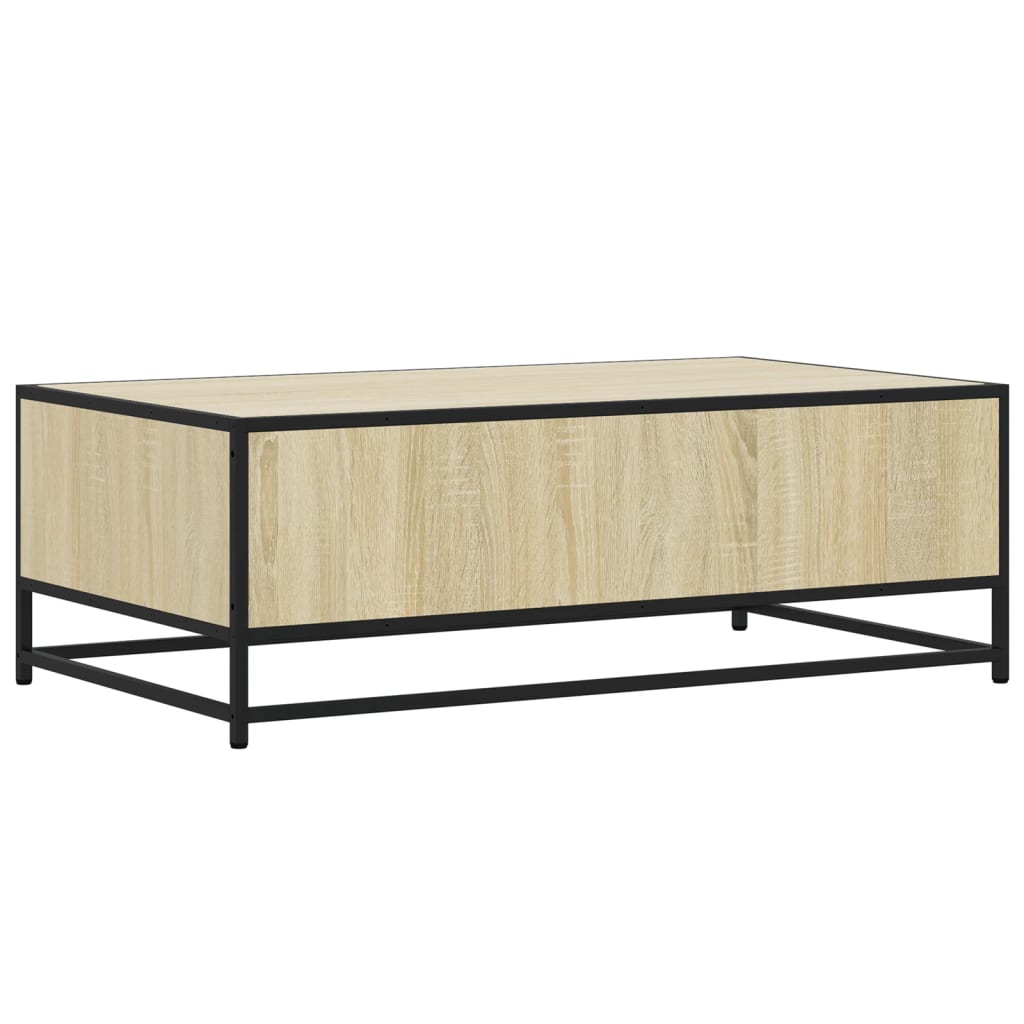 sofabord 90x57x35 cm konstrueret træ og metal sonoma-eg
