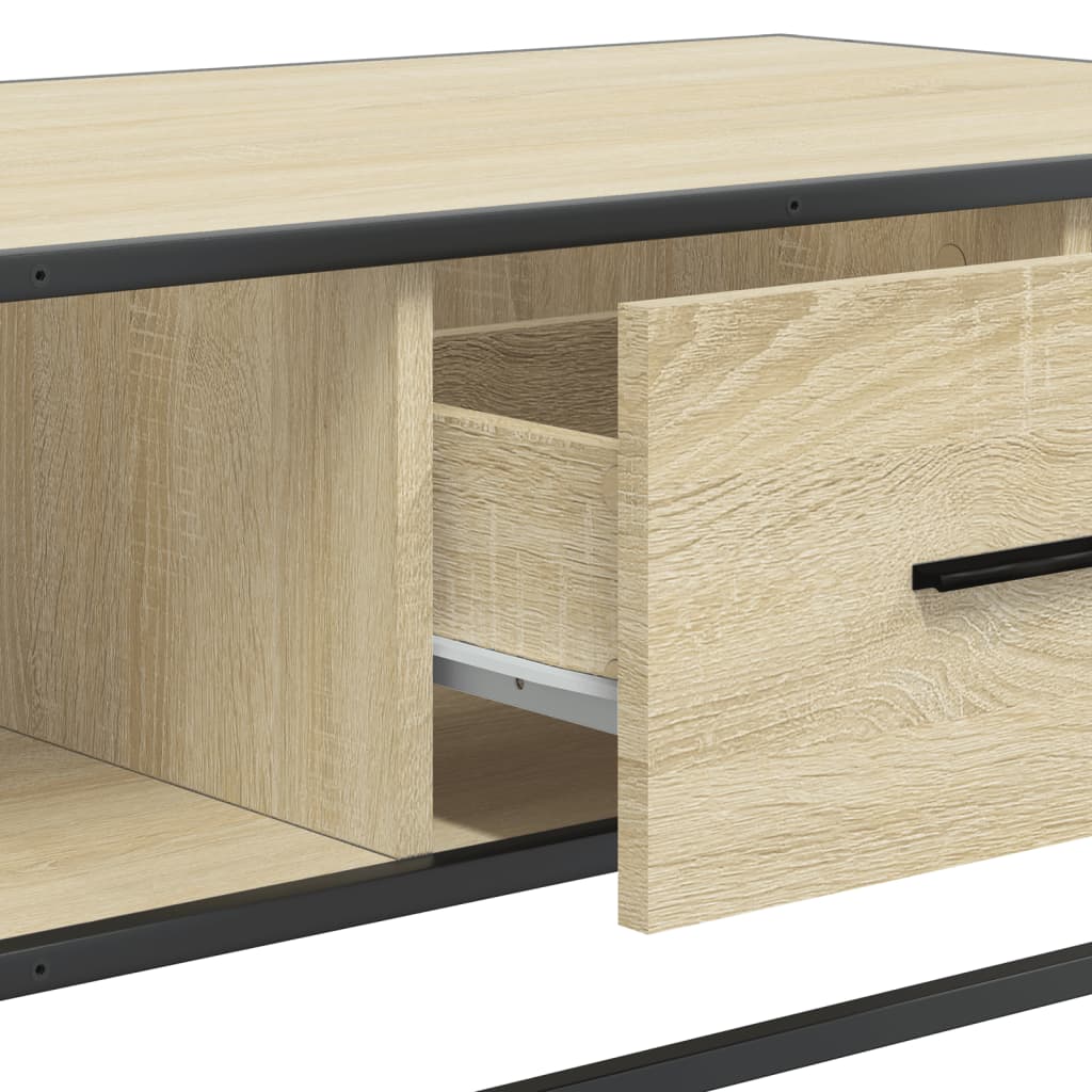 sofabord 90x57x35 cm konstrueret træ og metal sonoma-eg
