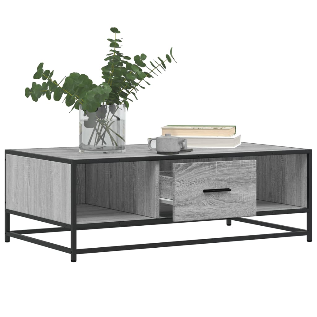 sofabord 100x57x35 cm konstrueret træ og metal grå sonoma-eg