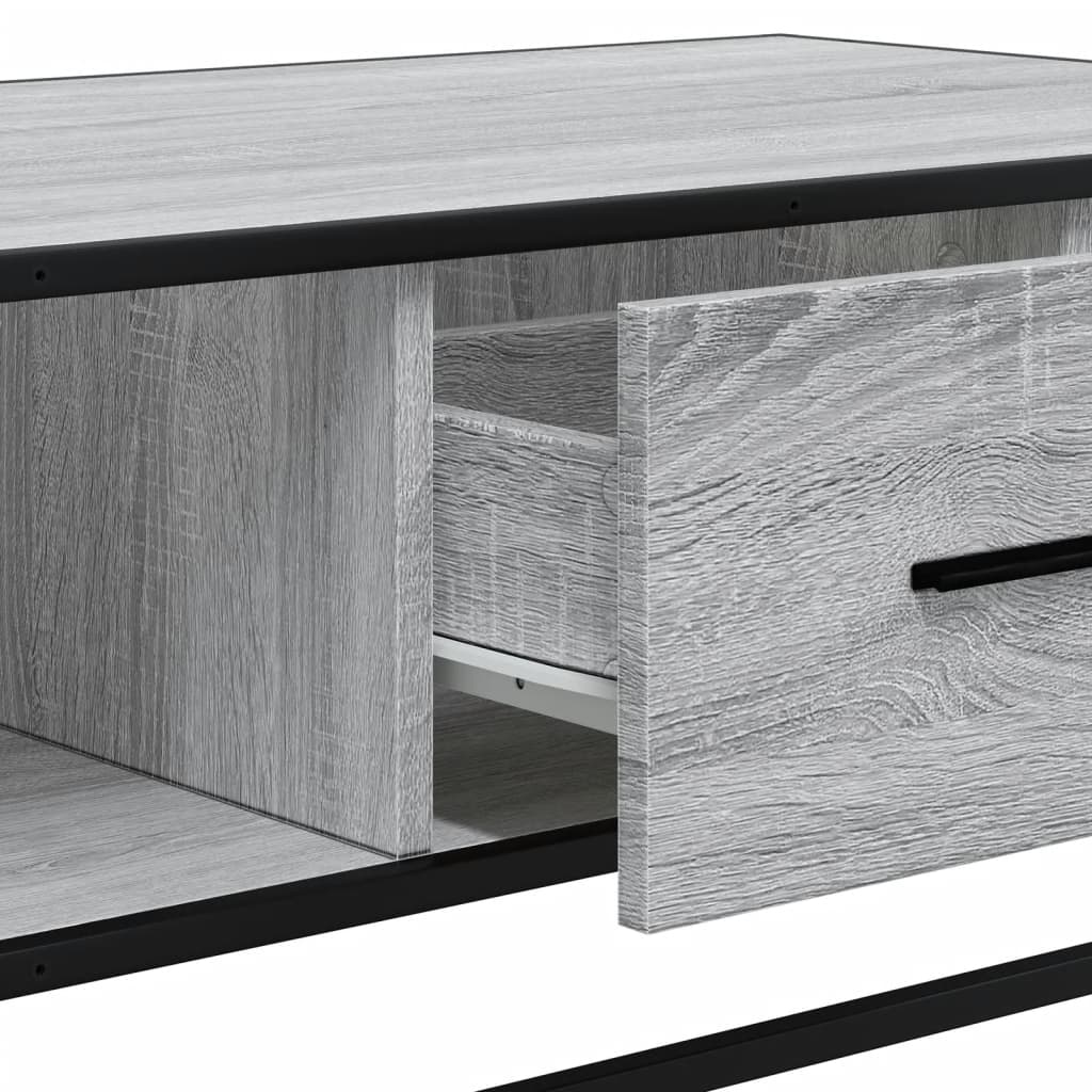 sofabord 100x57x35 cm konstrueret træ og metal grå sonoma-eg